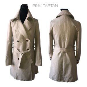 Pink Tartan Double-Breasted Beige Trench Coat Size 2